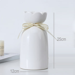 European-style creative ribbon ceramic vase dining room table dry flower arrangement table top decoration at home - V.I.P Digital Presence