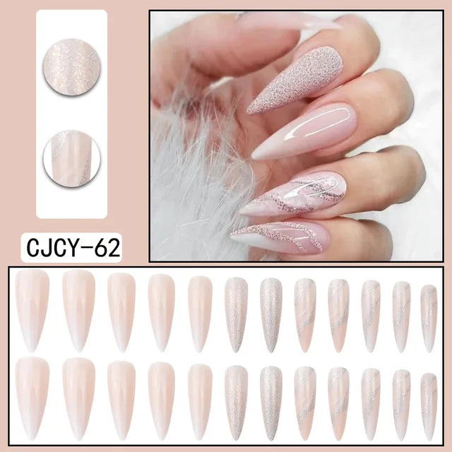 24 unghie finte in ABS con motivo a spillo lungo 1 gel di gelatina 1 lima per unghie a colori casuali per l'uso quotidiano - V.I.P Digital Presence