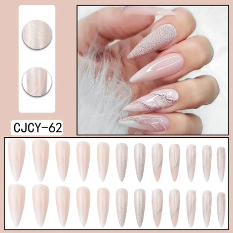 24 unghie finte in ABS con motivo a spillo lungo 1 gel di gelatina 1 lima per unghie a colori casuali per l'uso quotidiano - V.I.P Digital Presence