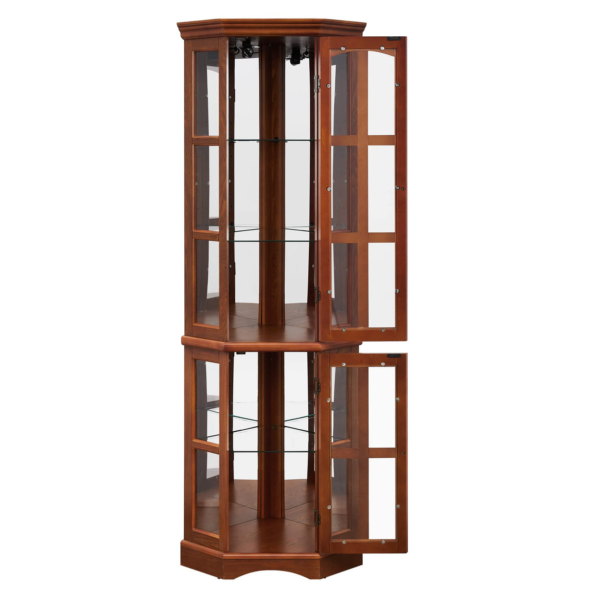 Corner Curio Cabinet with 5 Shelves and Lighting System, Oak(E26 light bulb not included) - V.I.P Digital Presence
