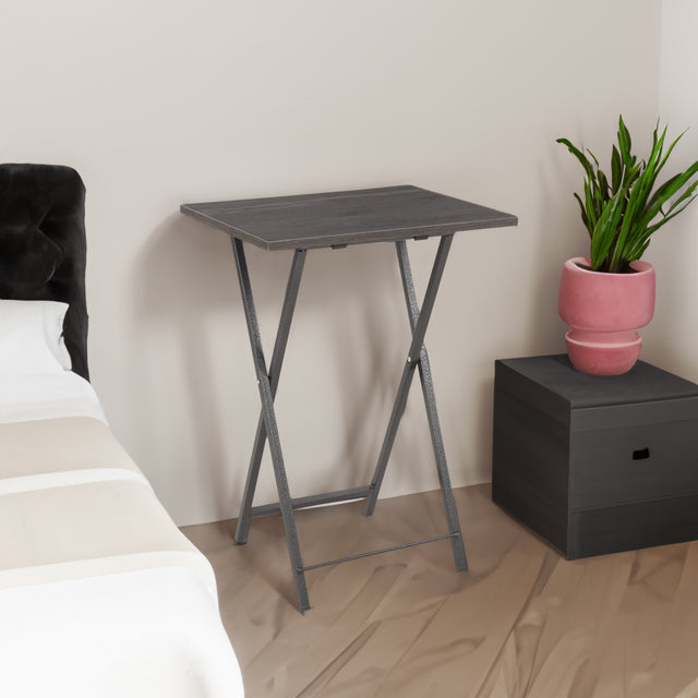 Folding office desk TV tray table set of 4 TV trays with storage rack wooden folding TV tray foldable snack table, rural gray - V.I.P Digital Presence