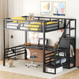 Full Size Metal Loft Bed with Desk, Storage Staircase and Small Wardrobe, Storage stairs can be installed left and right,Black - V.I.P Digital Presence