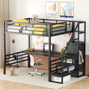 Full Size Metal Loft Bed with Desk, Storage Staircase and Small Wardrobe, Storage stairs can be installed left and right,Black - V.I.P Digital Presence