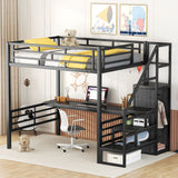 Full Size Metal Loft Bed with Desk, Storage Staircase and Small Wardrobe, Storage stairs can be installed left and right,Black - V.I.P Digital Presence