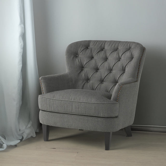 Modern grey fabric club chair and Ottoman set, stylish cushioned armchair, paired with Ottoman style - V.I.P Digital Presence