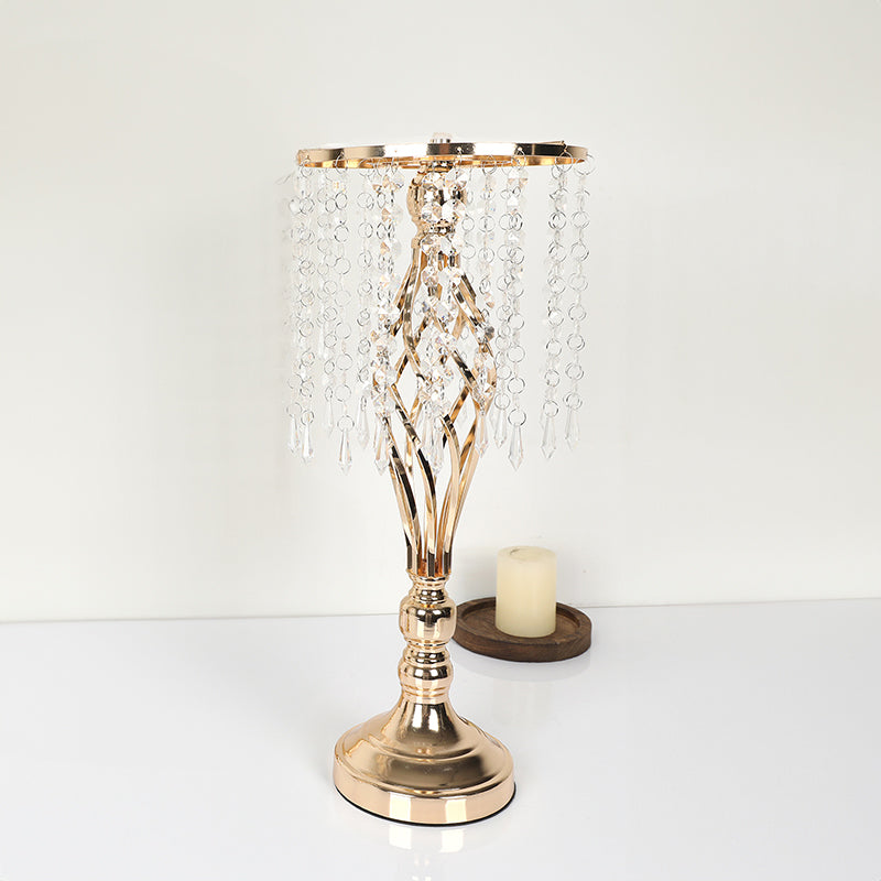Wrought Iron Metal Flower Stand with Crystal Acrylic Beads Hanging Flower Arrangement, Gold-Plated Decoration for Wedding Tables - V.I.P Digital Presence