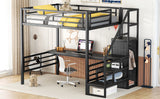 Full Size Metal Loft Bed with Desk, Storage Staircase and Small Wardrobe, Storage stairs can be installed left and right,Black - V.I.P Digital Presence