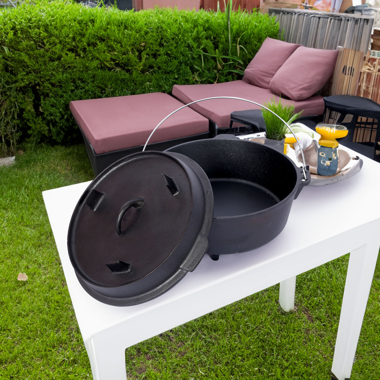 ast iron Dutch oven with lid, outdoor camping deep pot, used for camping, cooking, barbecue and leg rest,  12 Quart - V.I.P Digital Presence