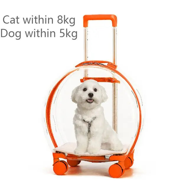 Rolling Pet Travel Trolley with Wheel, Transparent Capsule, Pink, Green, Puppies, Dogs, Cat Carriers Bag, 5-20Kg - V.I.P Digital Presence