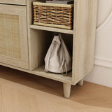Natural Bohemian style shoe cabinet with 3 rattan flip drawers, 3 square shelves, and 1 storage drawer,  Natural - V.I.P Digital Presence