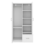 Wooden Wardrobe with Double Doors, Armoire with Hanging Rod, 5 Fixed Shelves, One Storage Drawer,White - V.I.P Digital Presence