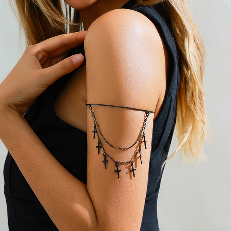 Sweet and Cool Gothic Cross Crystal Chain Multi layer Open Arm Bracelet Hand Ornament Leg Chain - V.I.P Digital Presence