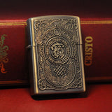 Kerosene lighter windproof retro style grinding wheel personalized bronze relief fuel dispenser - V.I.P Digital Presence