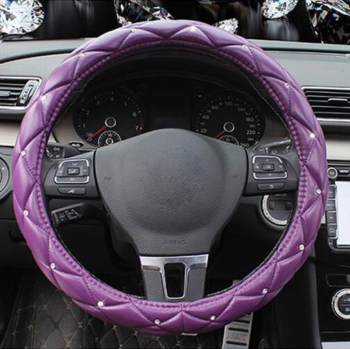 Leather Steering Wheel Covers Crystal Studded Rhinestone Car Steering-Wheel Cover Cases Pink Car Interior Accessories For Girls - V.I.P Digital Presence