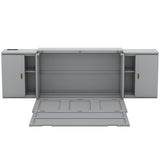 Queen Size Murphy Bed with Shelves, Cabinets and USB Ports,Gray