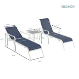3-piece terrace lounge chair set, outdoor lounge chair with 5 adjustable backrests, sturdy steel frame, white blue - V.I.P Digital Presence