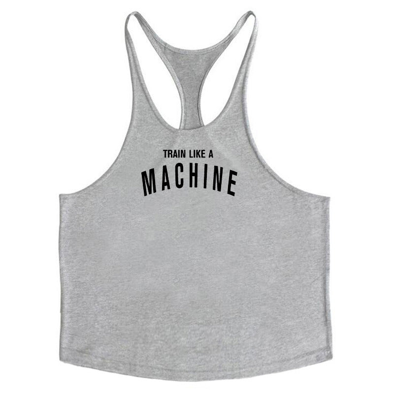 Bodybuilding and fitness vest printed with fine straps deep digging weightlifting pure cotton vest training suit - V.I.P Digital Presence