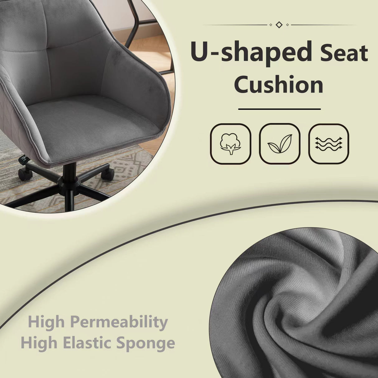 Velvet Office Desk Chair, Modern Home Desk Chair with Wheels , Vanity Chairs for Living Room, Bedroom,Study Room - V.I.P Digital Presence