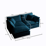 Chenille double sofa with 1 foot pedal, 2 seats L-shaped section, Ottoman style blue Chenille - V.I.P Digital Presence
