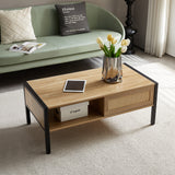 40.16" Rattan Coffee table, sliding door for storage, metal legs, Modern table for living room , natural - V.I.P Digital Presence