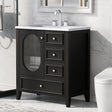 30" Bathroom Vanity with Sink, Bathroom Vanity Cabinet with Three Drawers and Door, Solid Wood and MDF, Black - V.I.P Digital Presence