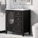 30" Bathroom Vanity with Sink, Bathroom Vanity Cabinet with Three Drawers and Door, Solid Wood and MDF, Black - V.I.P Digital Presence