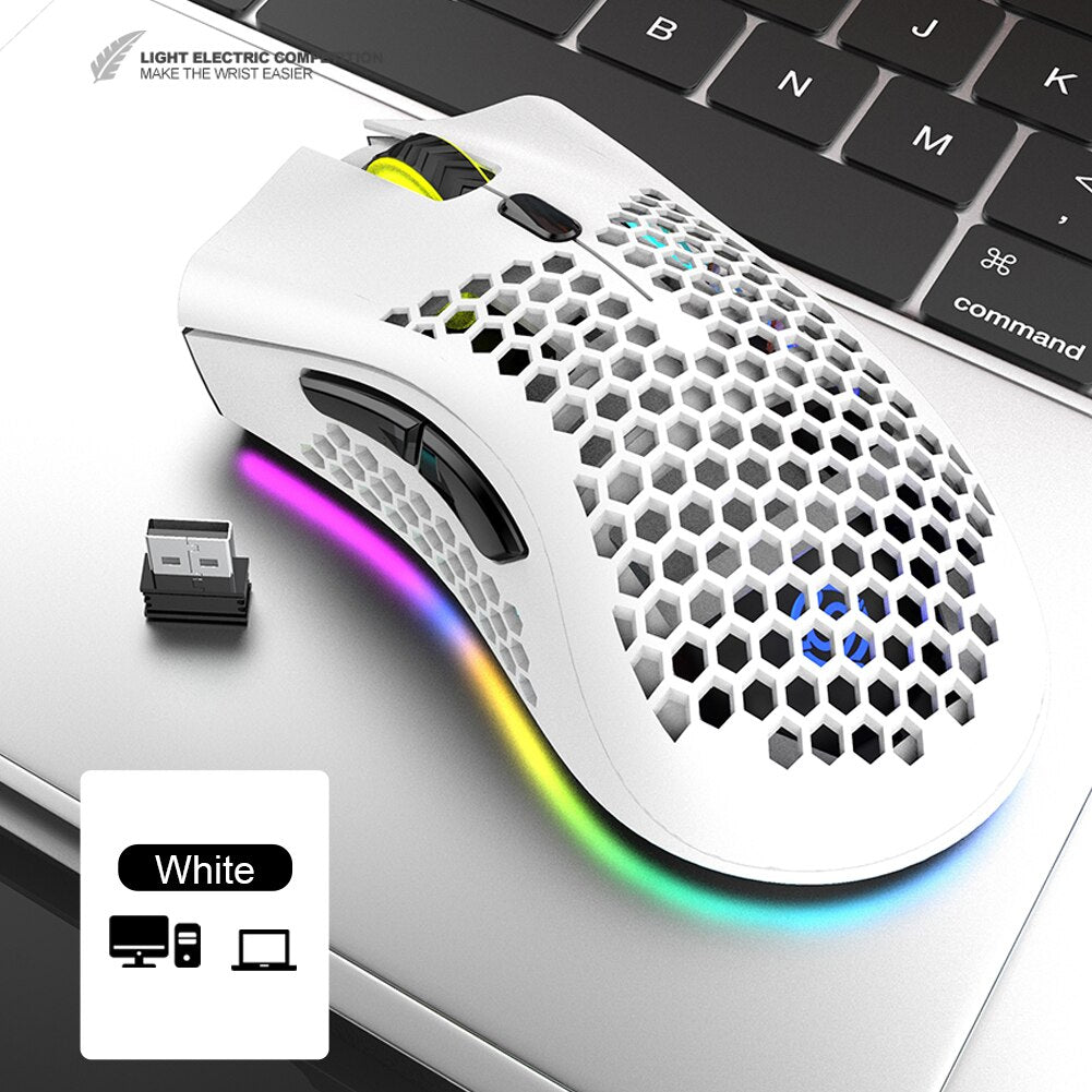 2.4GHz Wireless Gaming Mouse 7 Button 1600 DPI Adjustable RGB Backlit Rechargeable Mouse Lightweight Honeycomb Shell Gamer Mice - V.I.P Digital Presence