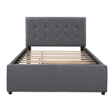 Linen Upholstered Platform Bed With Headboard and Trundle Full