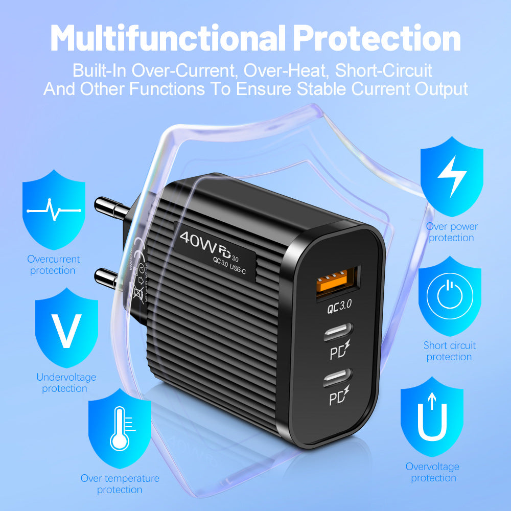 Striped USB+2PD Type-C Mobile Phone Charger Multi Port Travel Charging Head - V.I.P Digital Presence