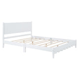 Queen Size Wood Platform Bed Frame, Retro Style Bed with Rectangular Headboard,No Need Box Spring,White - V.I.P Digital Presence