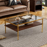 Rectangle Coffee Table with Gray Tempered Glass top and Golden Legs, Modern Table for Living Room - V.I.P Digital Presence