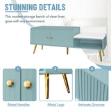 Modern Shoe Storage Bench with Hidden Storage and Upholstered Cushions for Bedside, Living Room and Entryway (Tiffany Blue) - V.I.P Digital Presence
