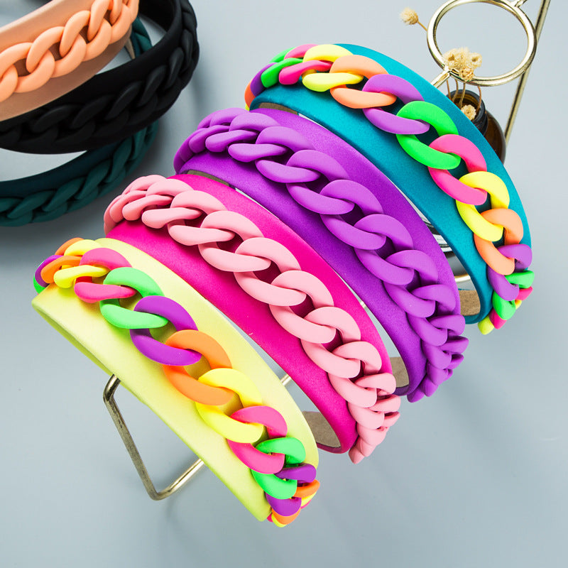 Headband New Fashion Personality Pastoral Style Female Wide-Brimmed Color Chain Decoration Macaron Color Headband - V.I.P Digital Presence