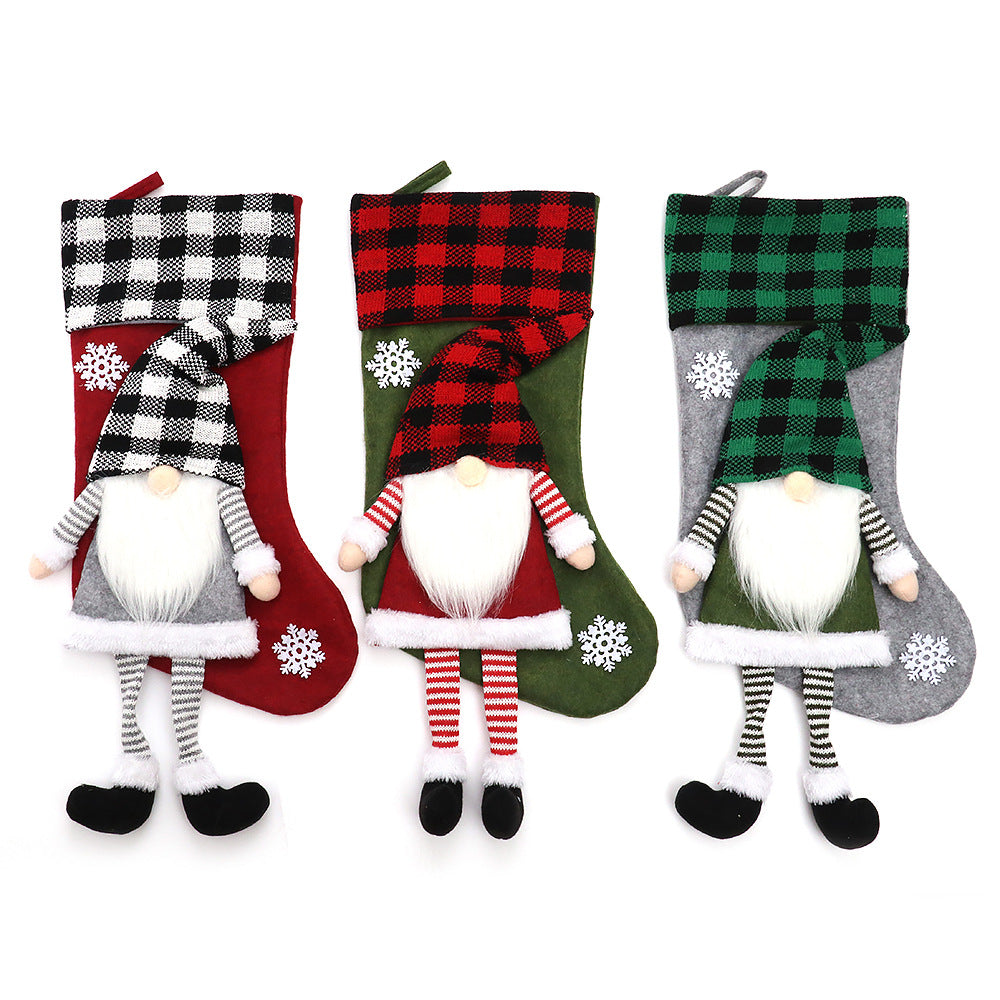 Christmas Day Decoration Red Black White Grid Faceless Forester Christmas Socks Dwarf Hanging Doll Candy Gift Bag - V.I.P Digital Presence