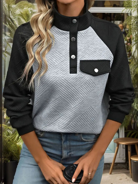 Contrast Textured Long Sleeve Sweatshirt - V.I.P Digital Presence