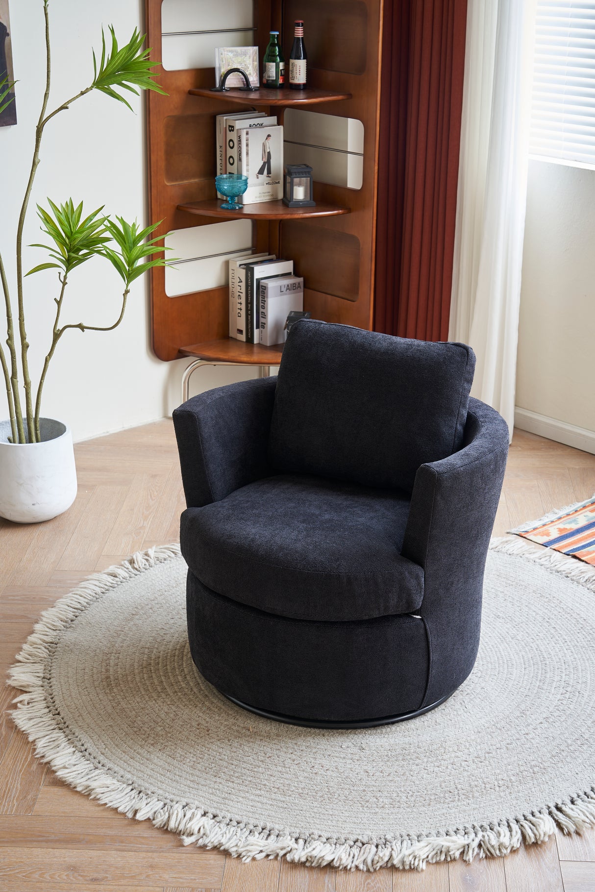 Rotating bucket chair living room comfortable circular sofa chair 360 degree rotating bucket chair armchair (black) - V.I.P Digital Presence