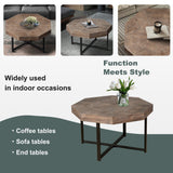 Wooden octagonal retro patchwork craft 30 inch wooden tabletop cross metal leg coffee table (antique brown) - V.I.P Digital Presence