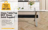 Dining table Modern tempered glass dining table Large modern office desk with silver plated metal legs and MDF crossbars - V.I.P Digital Presence