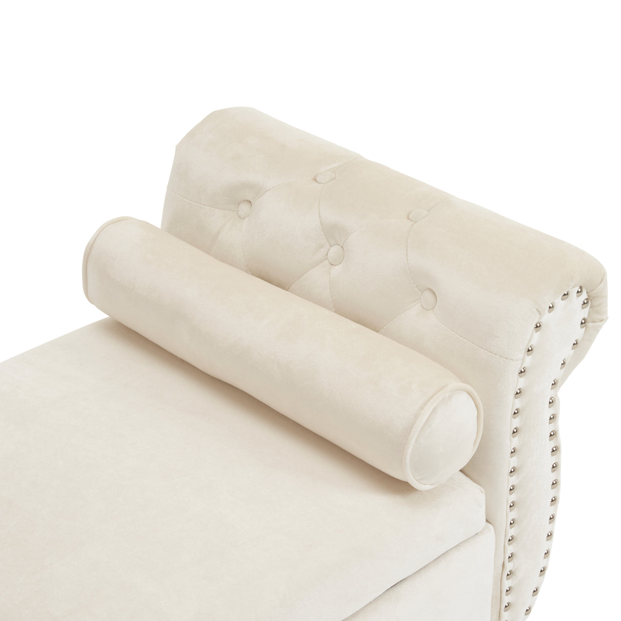 Velvet Multifunctional Storage Rectangular ottoman bench with 1 Pillow, Beige - V.I.P Digital Presence