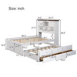 Solid Pine Captain Bookcase Bed with Trundle Bed and 3 Spacious Under Bed Drawers in Casual,Full, White+Walnut - V.I.P Digital Presence