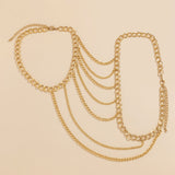 Punk women's hollow metal tassel chest chain U-shaped cross sexy French waist chain - V.I.P Digital Presence