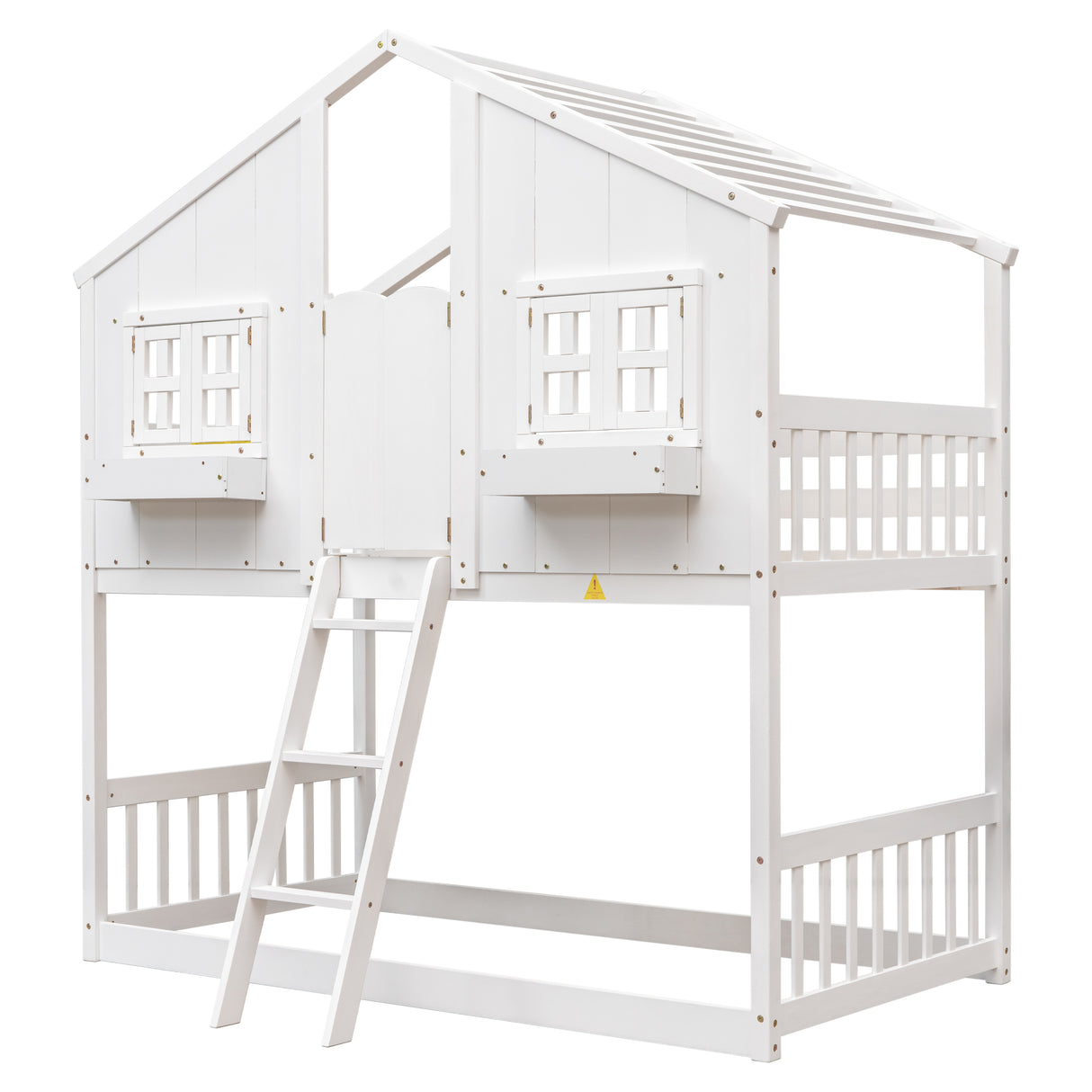 Twin over Twin House Bunk Bed with Roof , Window, Window Box, Door , with Safety Guardrails and Ladder,White - V.I.P Digital Presence