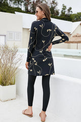 Printed Mock Neck Long Sleeve Top and Pants Swim Set - V.I.P Digital Presence