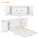 Full Size Murphy Bed with Shelves, Cabinets and USB Ports,White