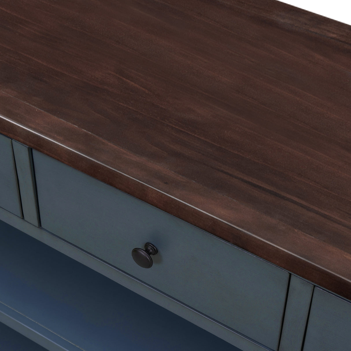Retro Design Console Table with Two Open Shelves, Pine Solid Wood Frame and Legs for Living Room (Navy) - V.I.P Digital Presence