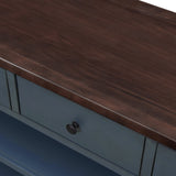 Retro Design Console Table with Two Open Shelves, Pine Solid Wood Frame and Legs for Living Room (Navy) - V.I.P Digital Presence