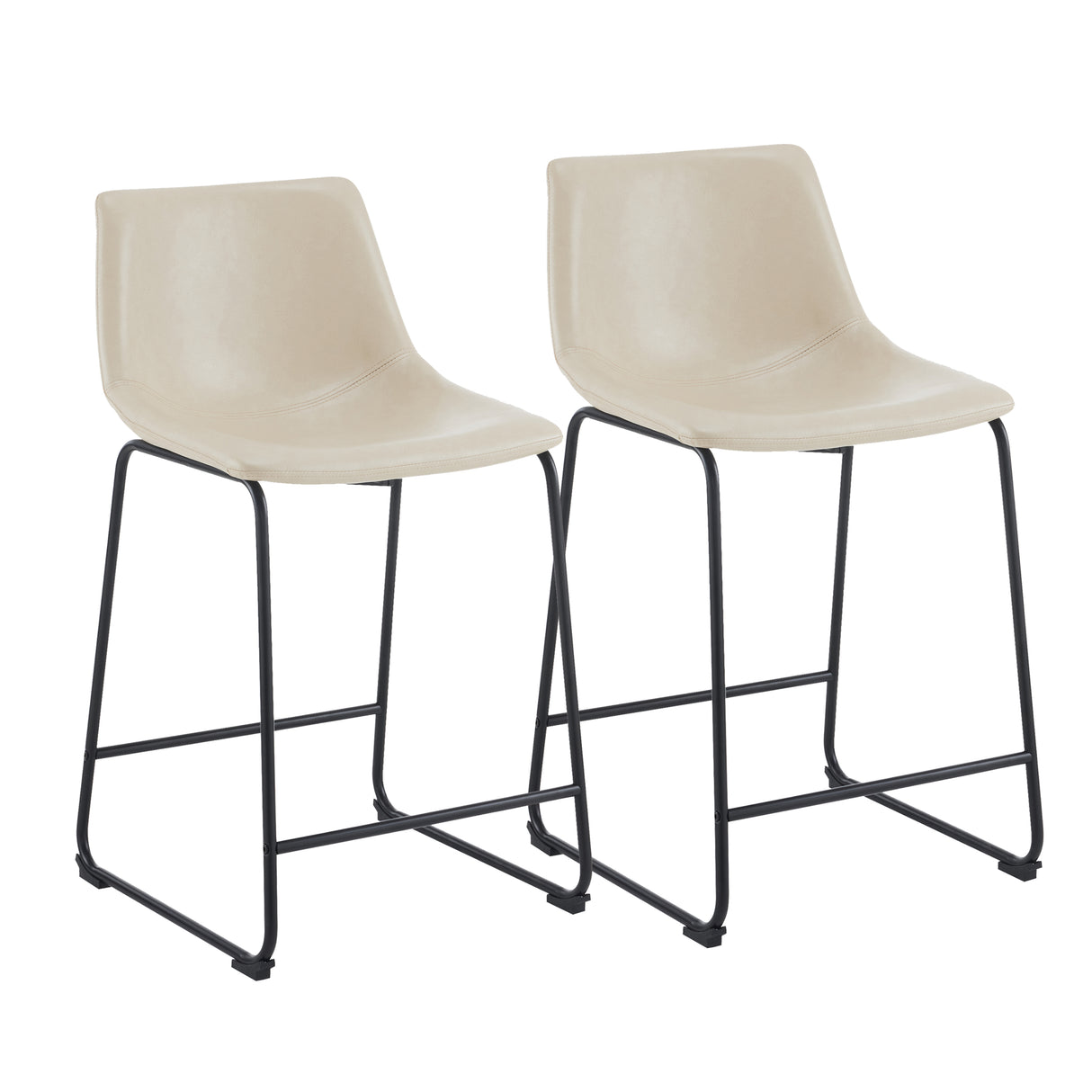 (2 sets) Retro style 24 inch armless industrial faux leather counter stool with metal legs and footrests, cream and black - V.I.P Digital Presence