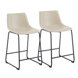 (2 sets) Retro style 24 inch armless industrial faux leather counter stool with metal legs and footrests, cream and black - V.I.P Digital Presence