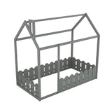 {Slats are not included}Twin Size Wood Bed House Bed Frame with Fence for Kids Teens Girls Boys {Gray}