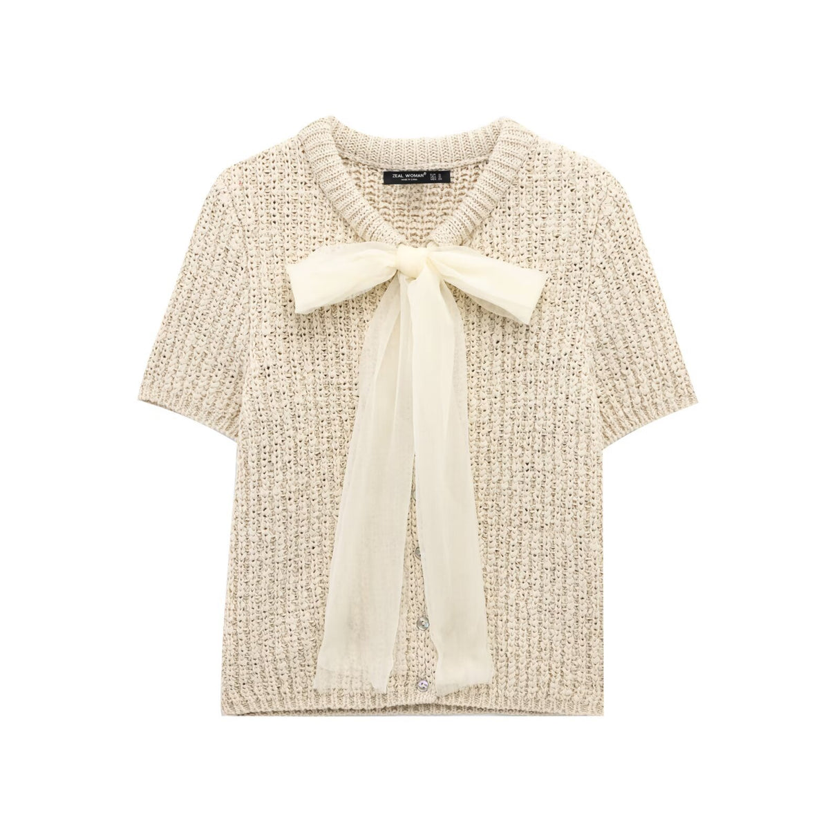 Fashionable transparent stiff yarn bow decoration knitted jacket - V.I.P Digital Presence